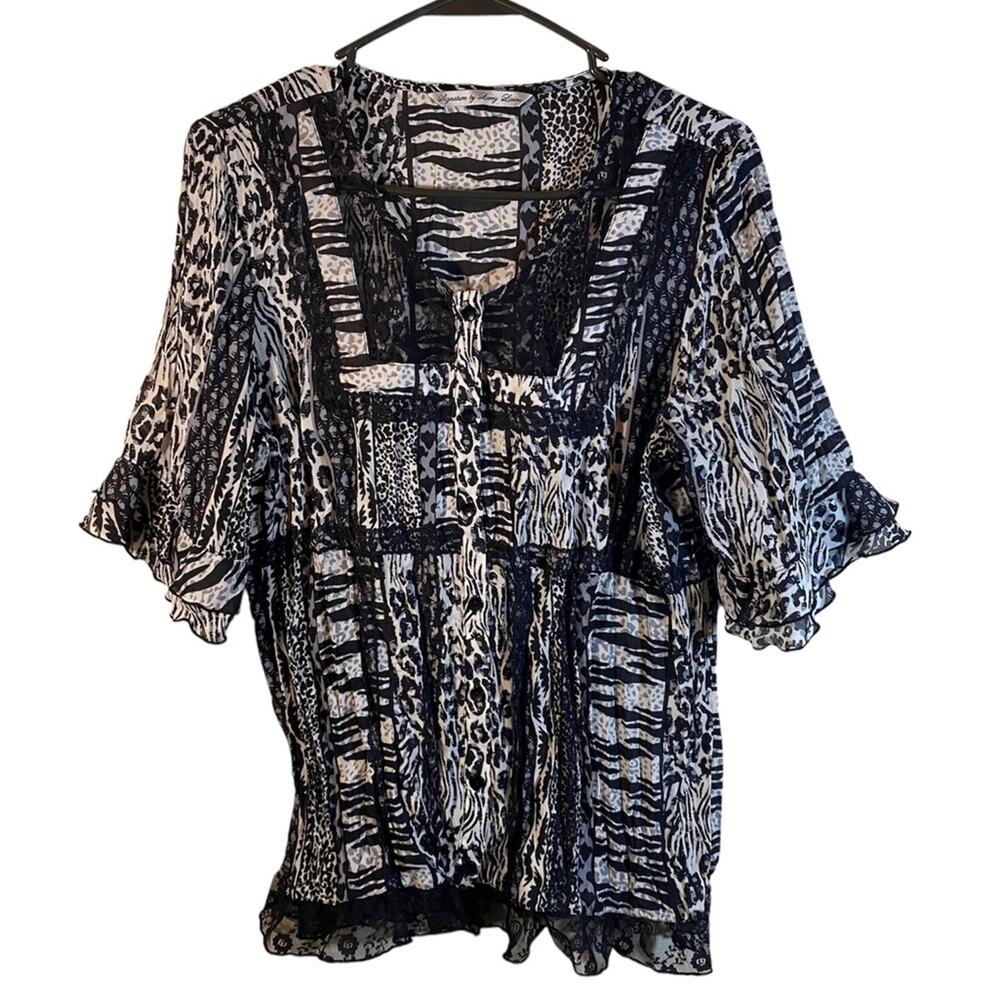 Signature By Larry Levine Black White Top Size Medium